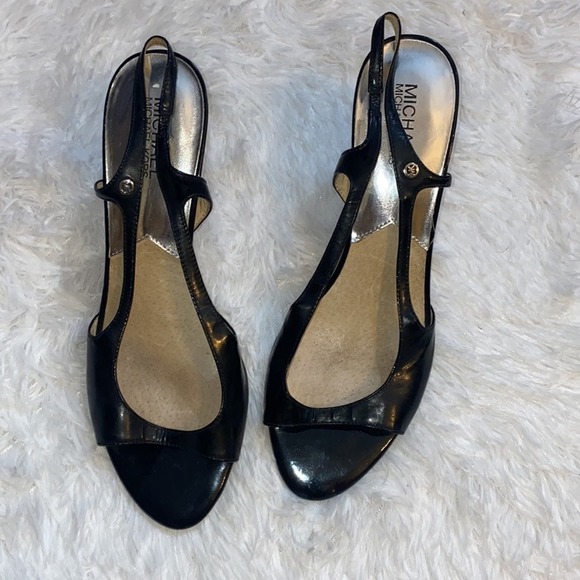 MICHAEL Michael Kors Black Patent Leather Slingback Shoes Size 9.5 Sandals - Picture 3 of 6